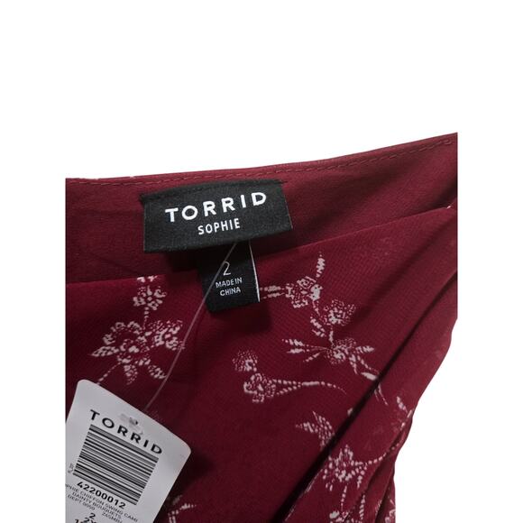 Torrid Burgundy Floral Foxy Cami – Size 2 Plus Size Adjustable Strap Tank Top - Picture 4 of 5